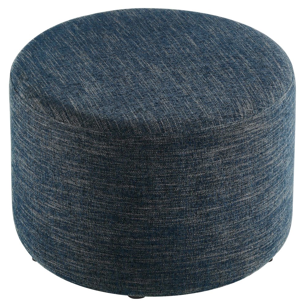 Callum Large 23" Round Woven Heathered Fabric Upholstered Ottoman. Picture 4