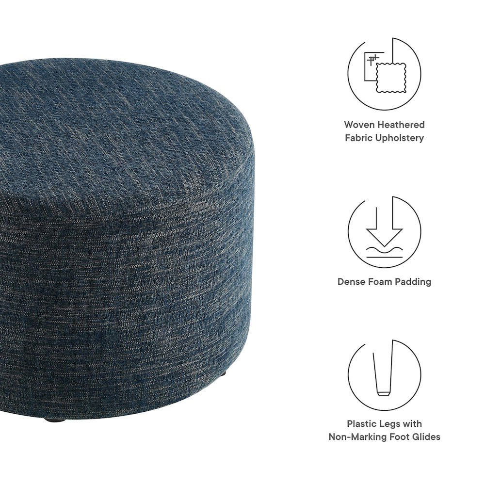 Callum Large 23" Round Woven Heathered Fabric Upholstered Ottoman. Picture 2