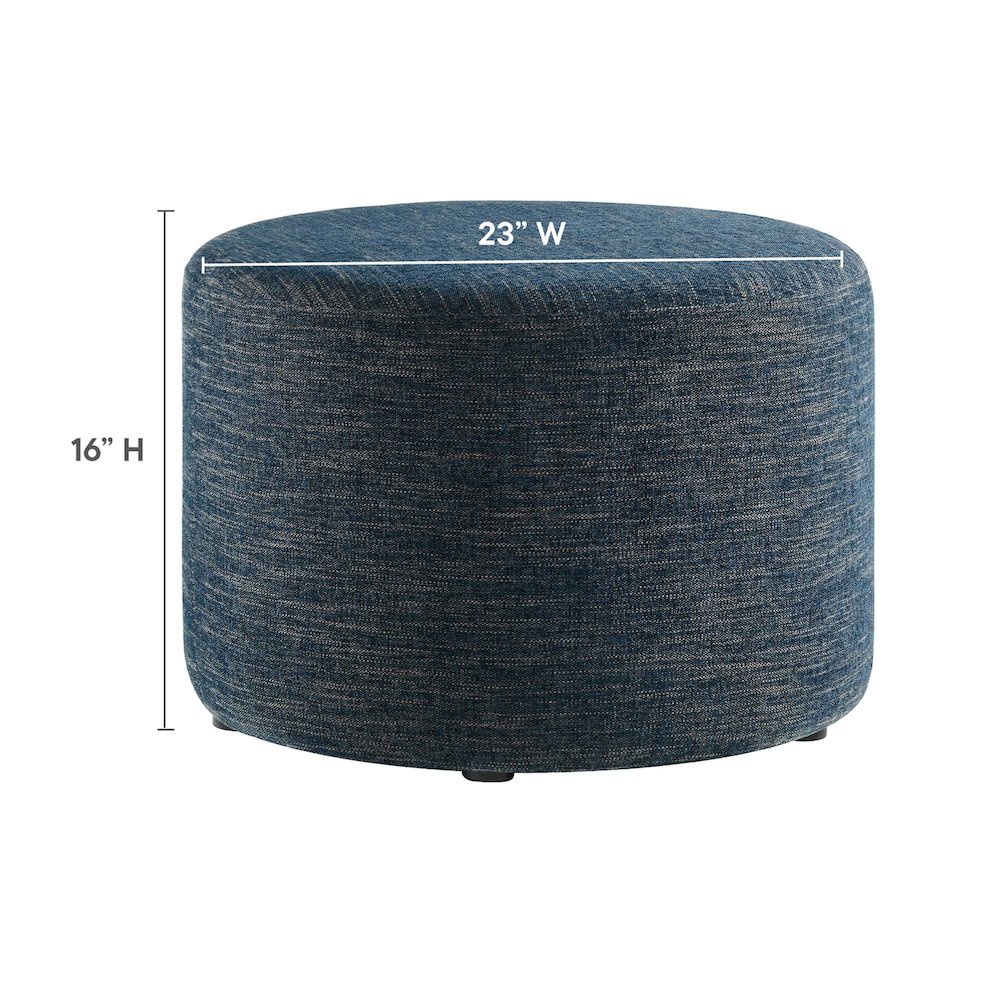 Callum Large 23" Round Woven Heathered Fabric Upholstered Ottoman. Picture 3