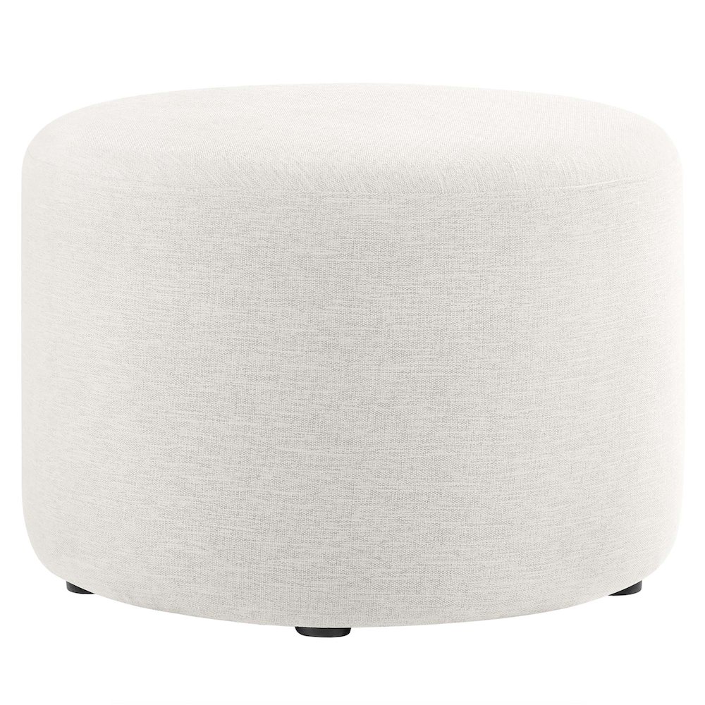 Callum Large 23" Round Woven Heathered Fabric Upholstered Ottoman. Picture 1
