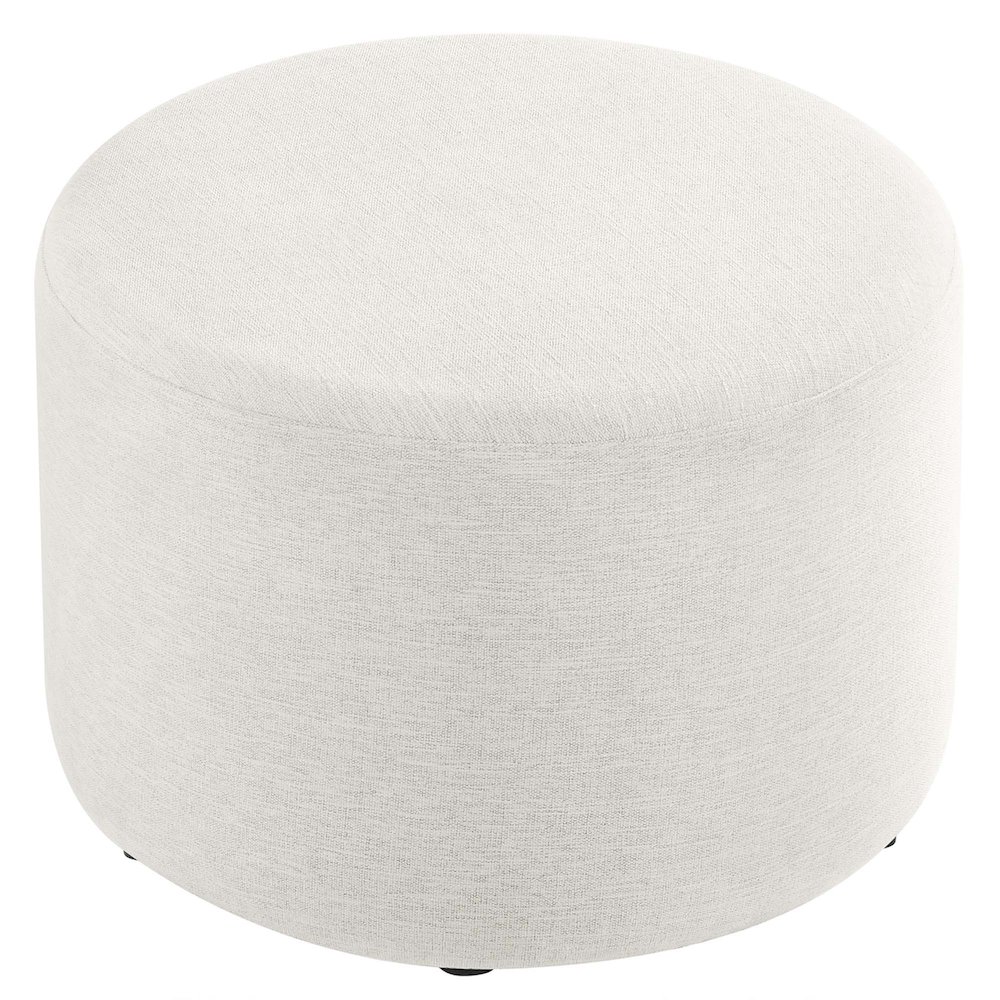 Callum Large 23" Round Woven Heathered Fabric Upholstered Ottoman. Picture 4