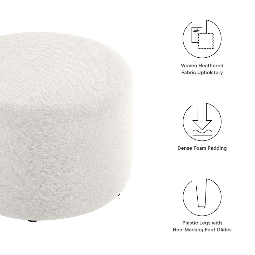 Callum Large 23" Round Woven Heathered Fabric Upholstered Ottoman. Picture 2