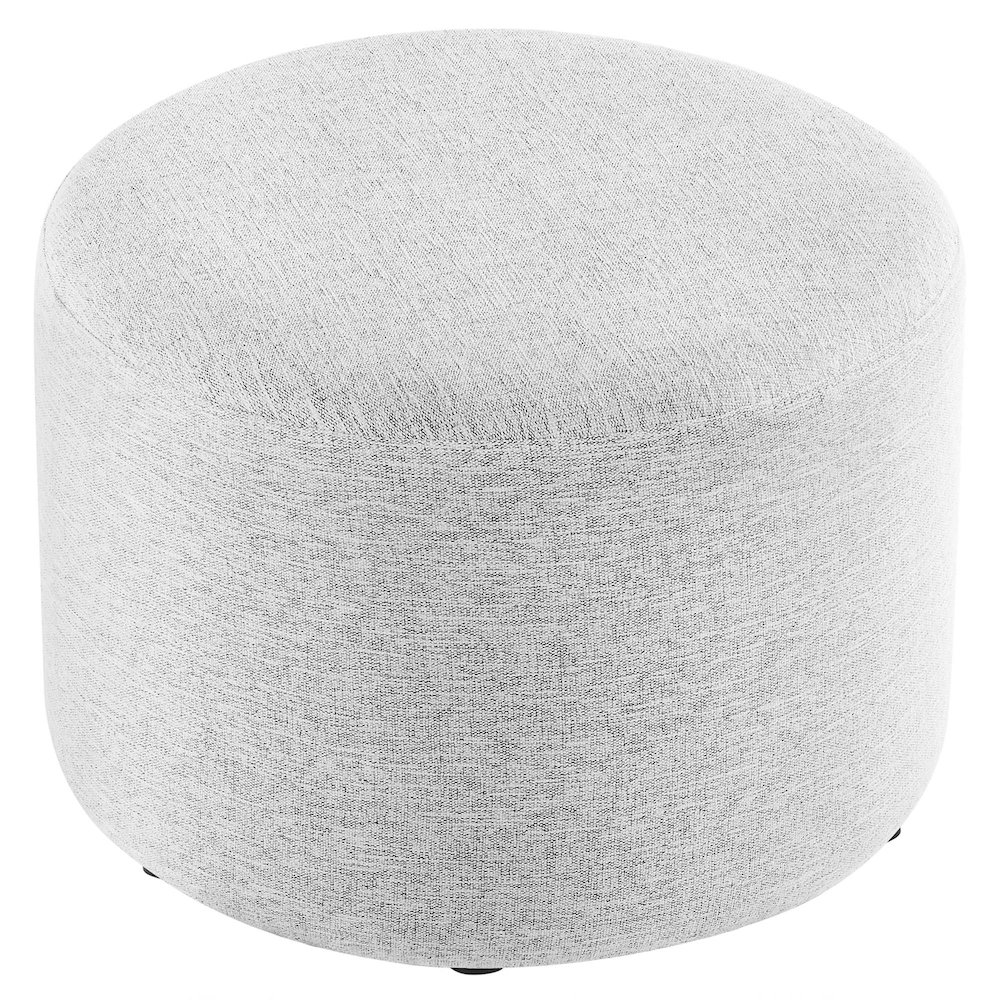 Callum Large 23" Round Woven Heathered Fabric Upholstered Ottoman. Picture 4