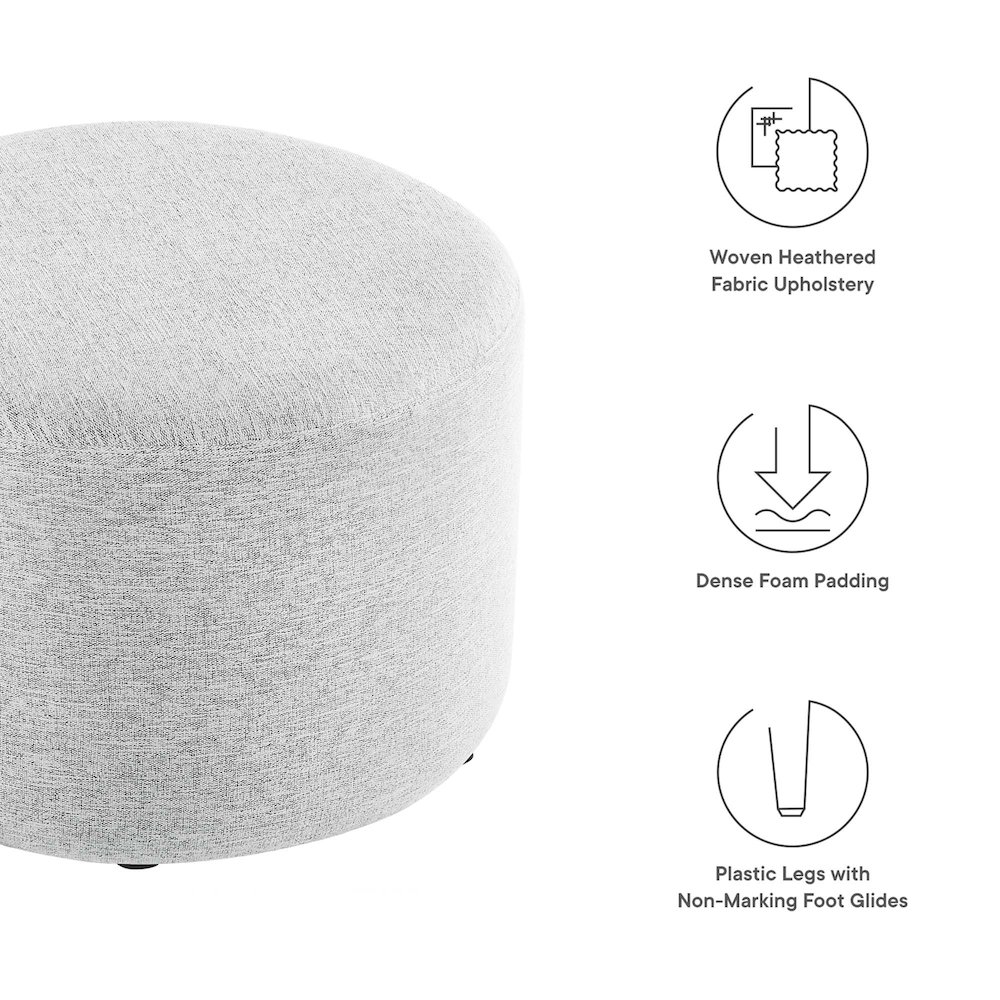 Callum Large 23" Round Woven Heathered Fabric Upholstered Ottoman. Picture 2