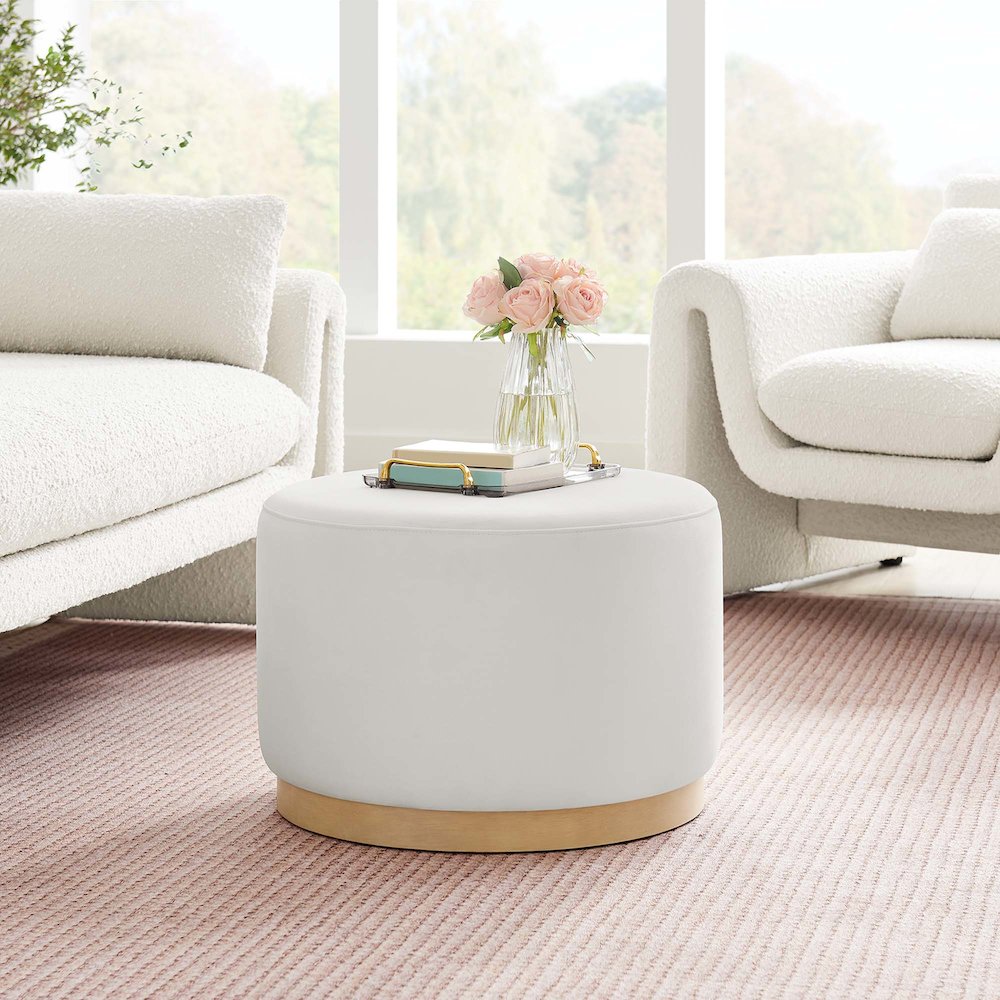 Tilden Large 23" Round Performance Velvet Upholstered Ottoman. Picture 7