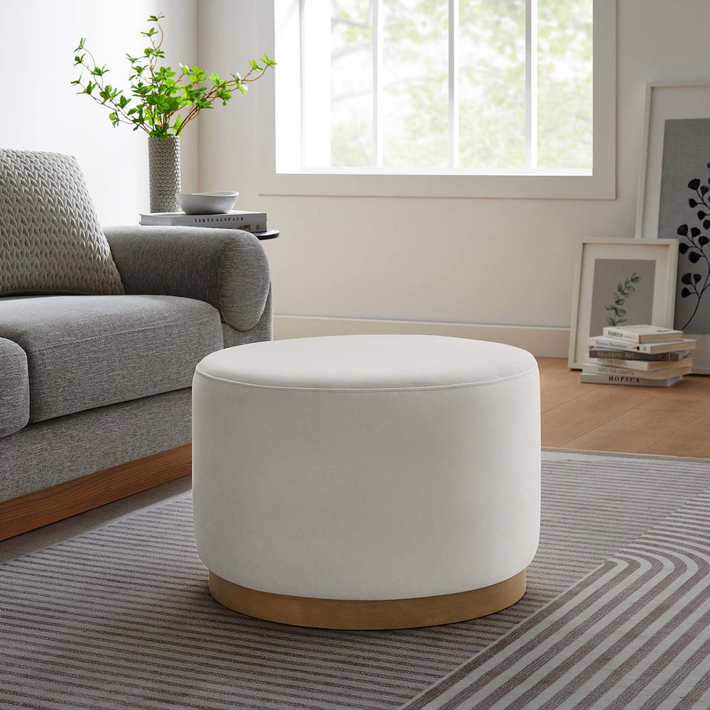 Tilden Large 23" Round Performance Velvet Upholstered Ottoman. Picture 6