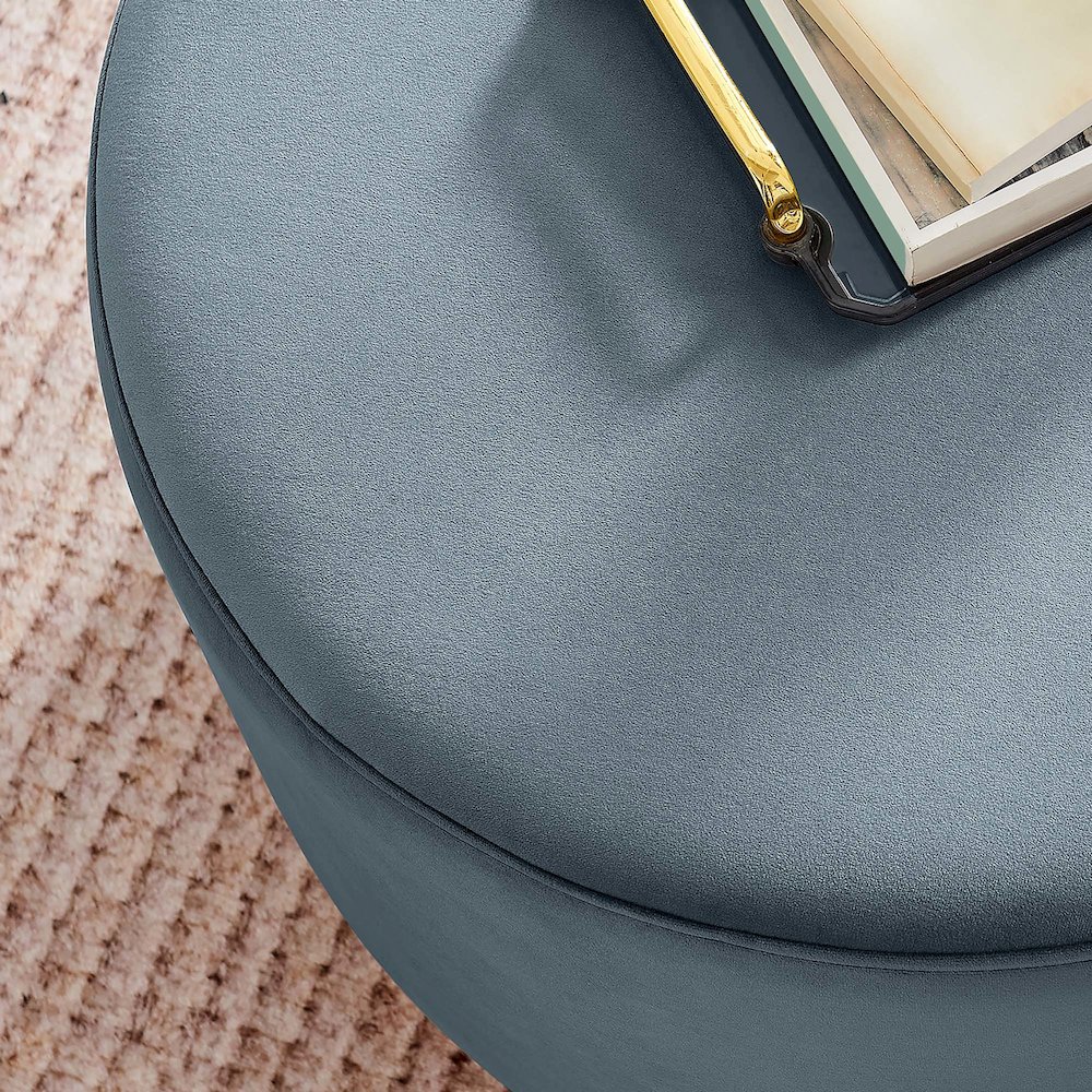 Tilden Large 23" Round Performance Velvet Upholstered Ottoman. Picture 8