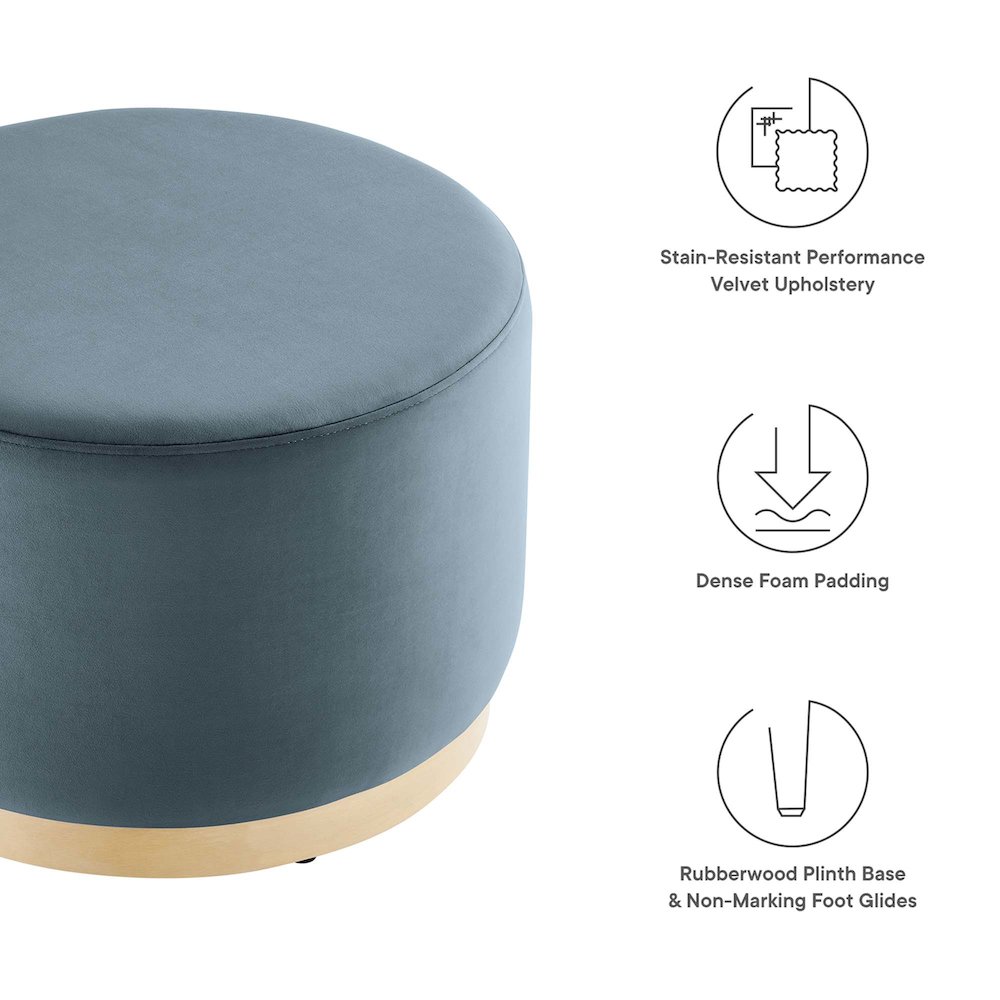 Tilden Large 23" Round Performance Velvet Upholstered Ottoman. Picture 2