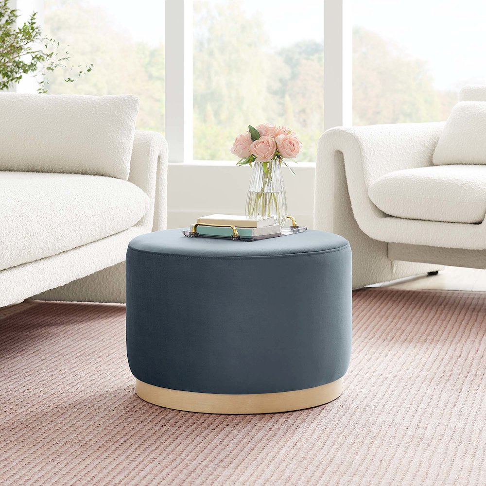 Tilden Large 23" Round Performance Velvet Upholstered Ottoman. Picture 7