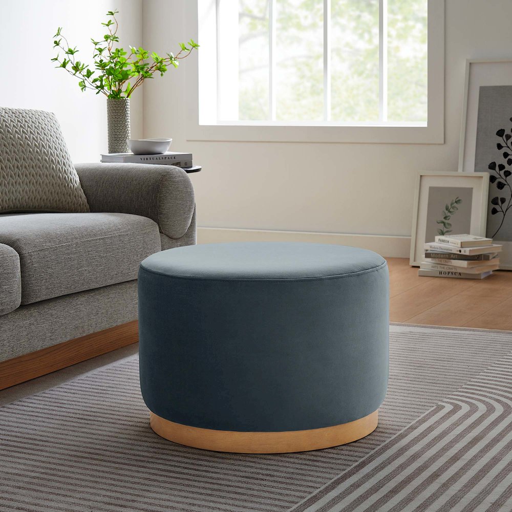 Tilden Large 23" Round Performance Velvet Upholstered Ottoman. Picture 6