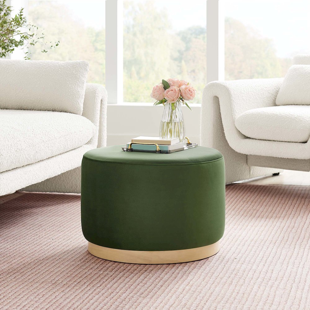 Tilden Large 23" Round Performance Velvet Upholstered Ottoman. Picture 7