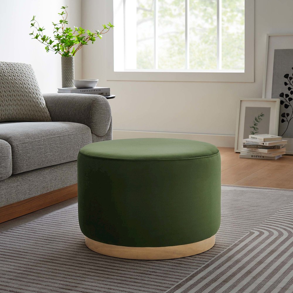 Tilden Large 23" Round Performance Velvet Upholstered Ottoman. Picture 6
