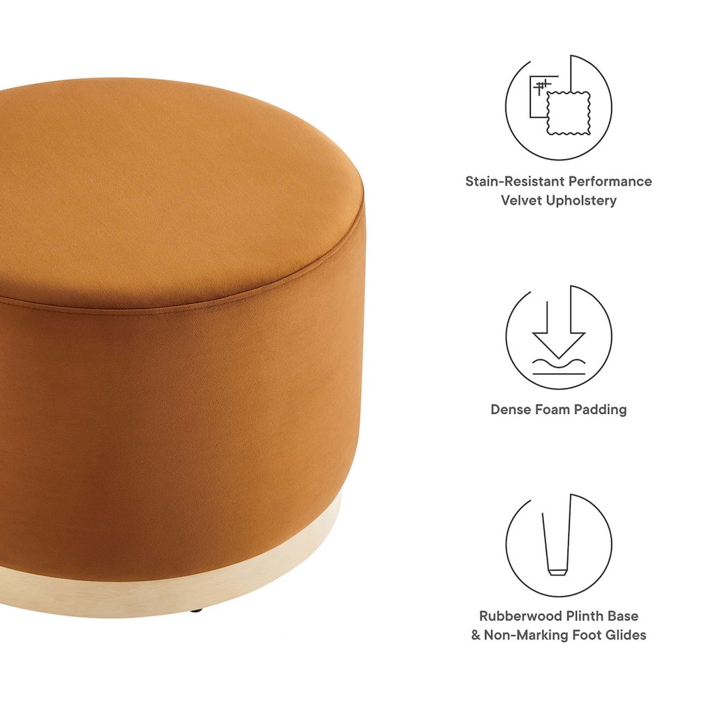 Tilden Large 23" Round Performance Velvet Upholstered Ottoman. Picture 3