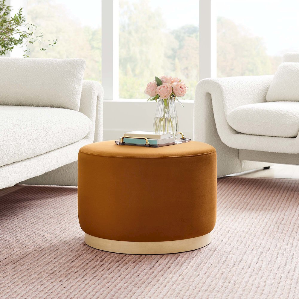 Tilden Large 23" Round Performance Velvet Upholstered Ottoman. Picture 7