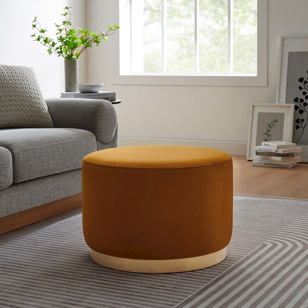 Tilden Large 23" Round Performance Velvet Upholstered Ottoman. Picture 6