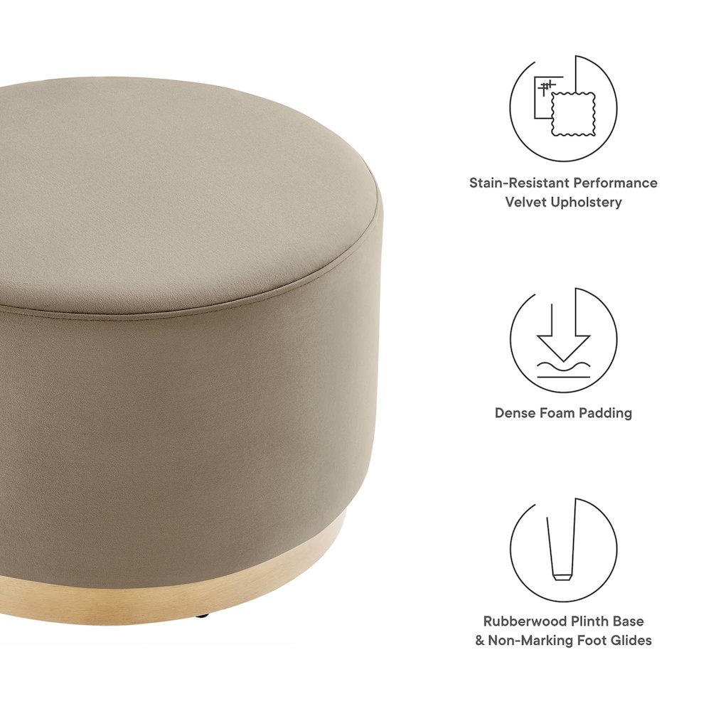 Tilden Large 23" Round Performance Velvet Upholstered Ottoman. Picture 2