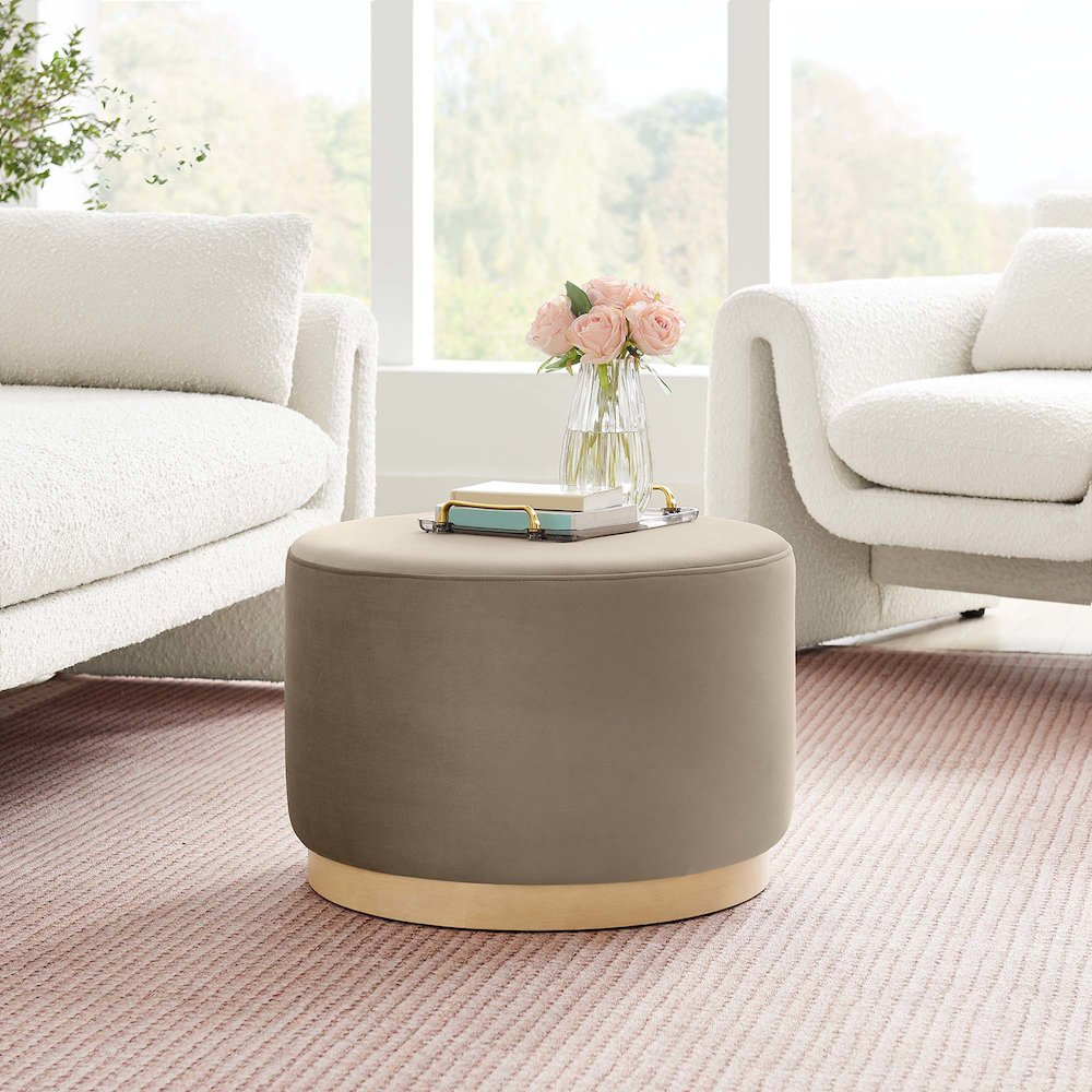 Tilden Large 23" Round Performance Velvet Upholstered Ottoman. Picture 7