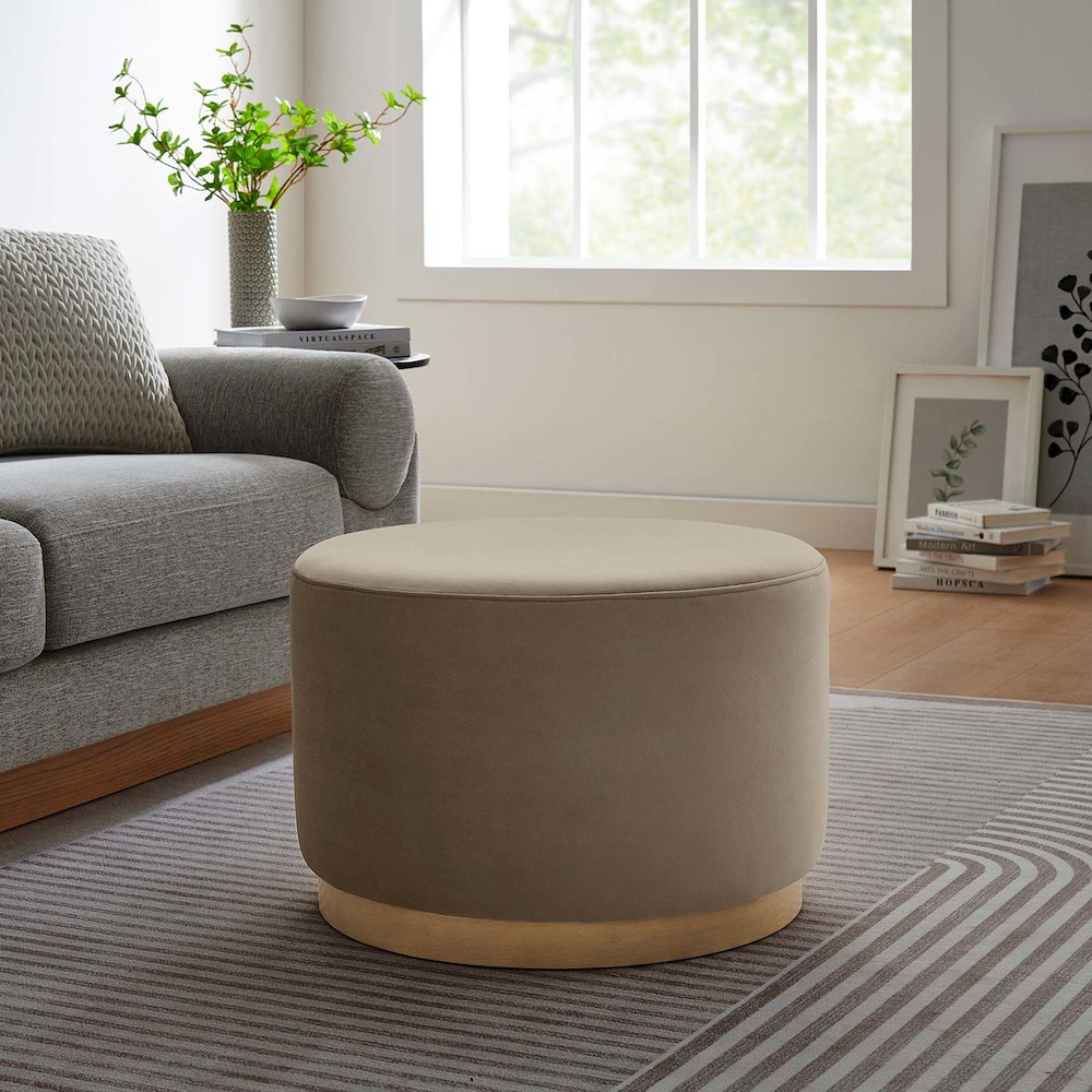 Tilden Large 23" Round Performance Velvet Upholstered Ottoman. Picture 6