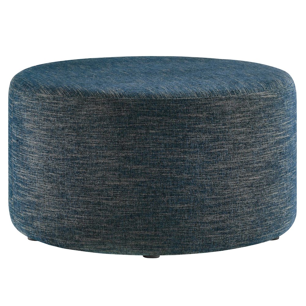 Callum Large 29" Round Woven Heathered Fabric Upholstered Ottoman. Picture 1