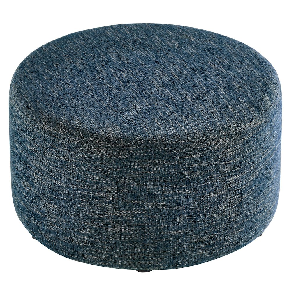 Callum Large 29" Round Woven Heathered Fabric Upholstered Ottoman. Picture 4