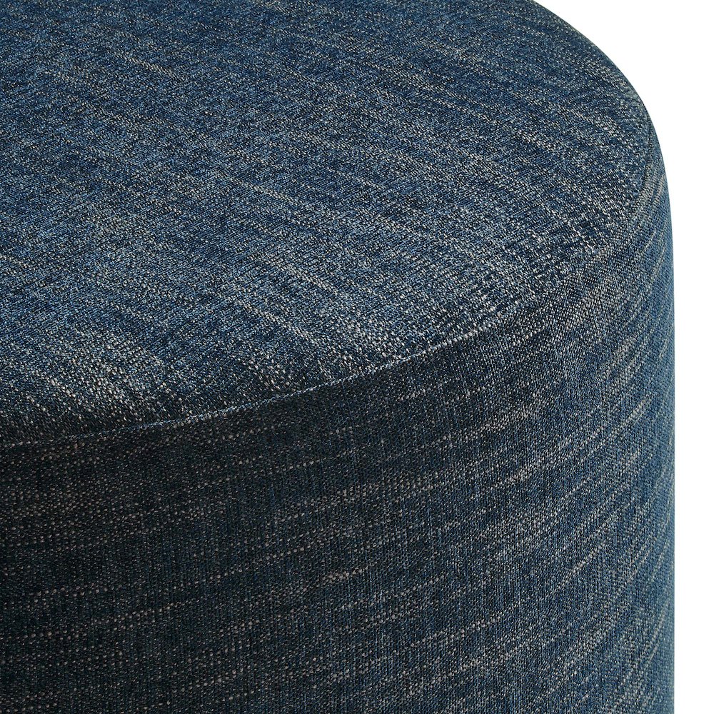 Callum Large 29" Round Woven Heathered Fabric Upholstered Ottoman. Picture 5