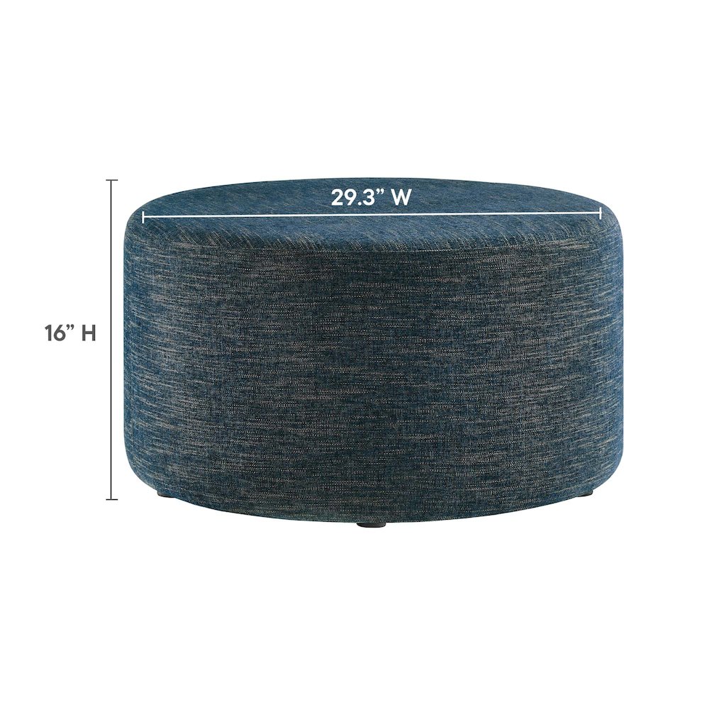 Callum Large 29" Round Woven Heathered Fabric Upholstered Ottoman. Picture 3