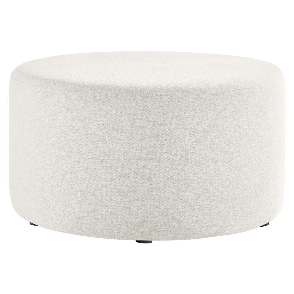 Callum Large 29" Round Woven Heathered Fabric Upholstered Ottoman. Picture 1