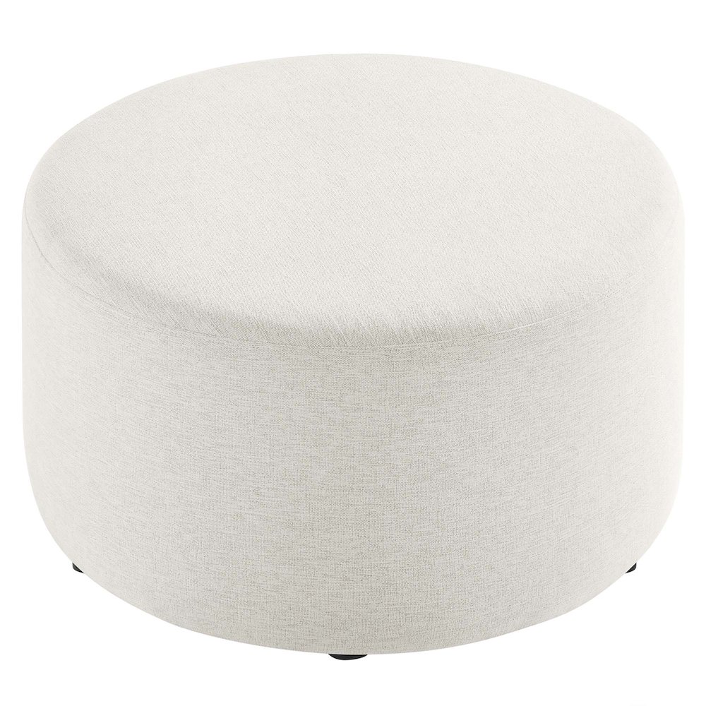 Callum Large 29" Round Woven Heathered Fabric Upholstered Ottoman. Picture 4