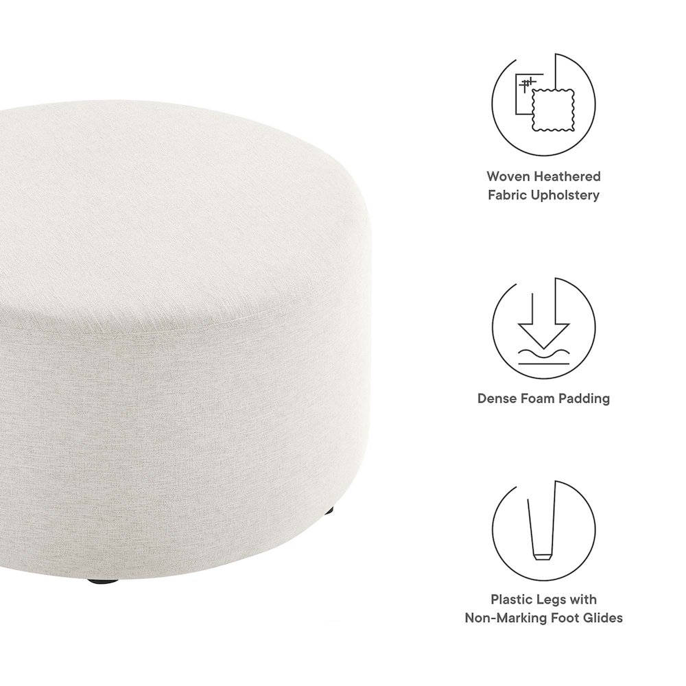Callum Large 29" Round Woven Heathered Fabric Upholstered Ottoman. Picture 2