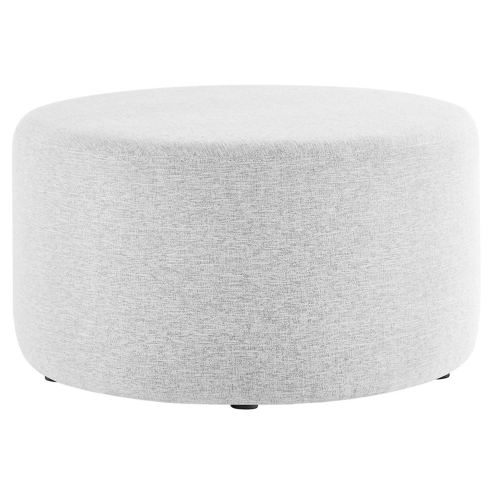 Callum Large 29" Round Woven Heathered Fabric Upholstered Ottoman. Picture 1