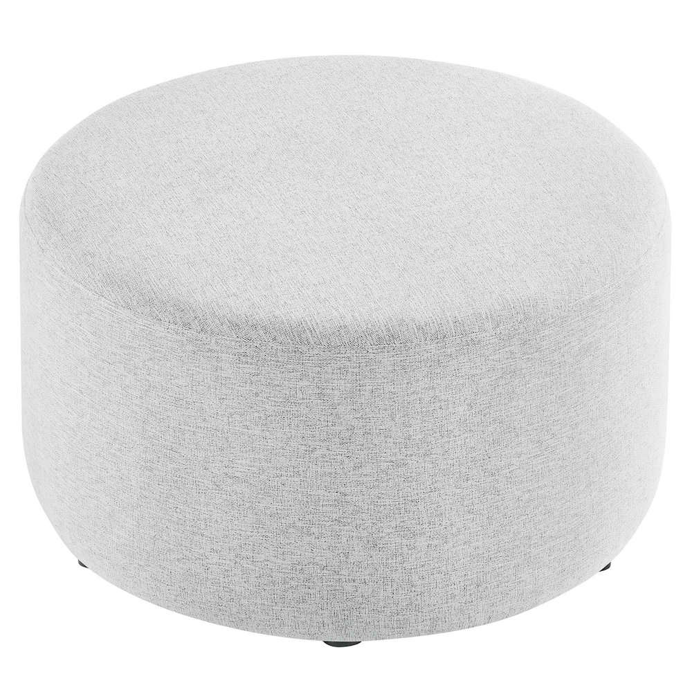 Callum Large 29" Round Woven Heathered Fabric Upholstered Ottoman. Picture 4