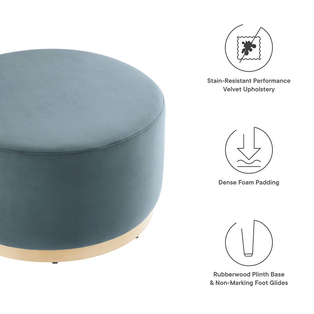 Tilden Large 29" Round Performance Velvet Upholstered Ottoman. Picture 2