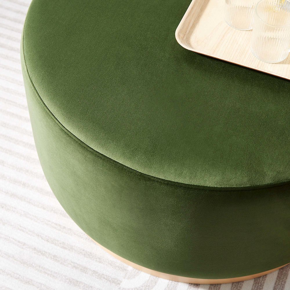 Tilden Large 29" Round Performance Velvet Upholstered Ottoman. Picture 7