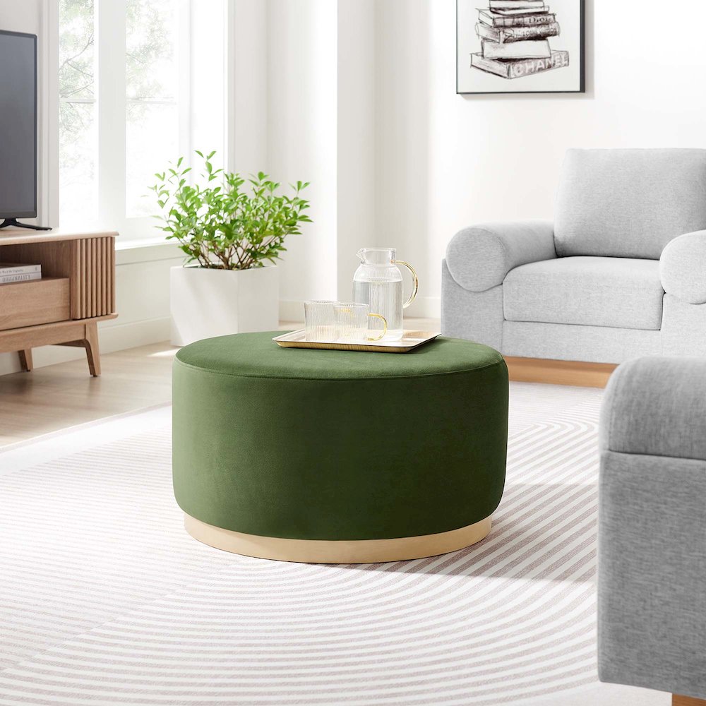 Tilden Large 29" Round Performance Velvet Upholstered Ottoman. Picture 6