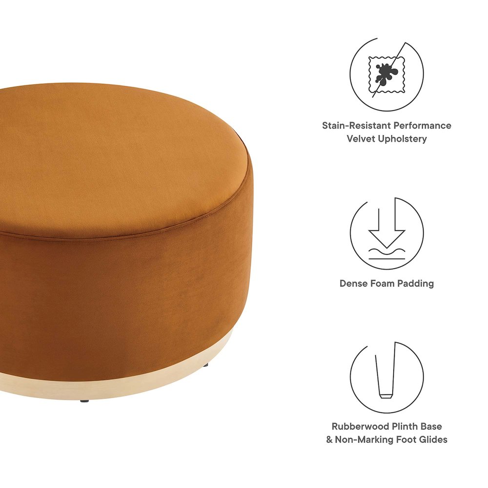 Tilden Large 29" Round Performance Velvet Upholstered Ottoman. Picture 2