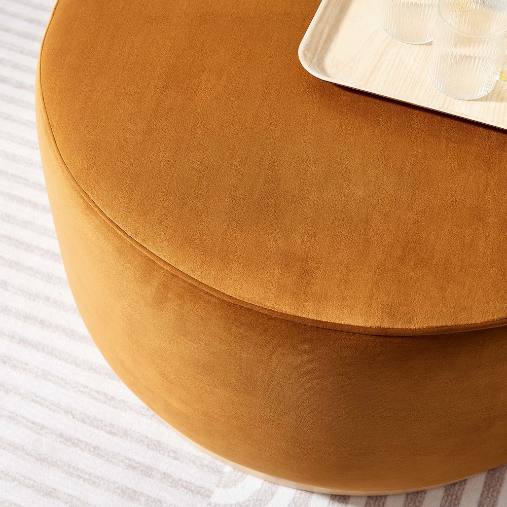 Tilden Large 29" Round Performance Velvet Upholstered Ottoman. Picture 7