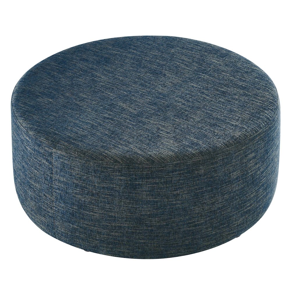 Callum Large 38" Round Woven Heathered Fabric Upholstered Ottoman. Picture 4