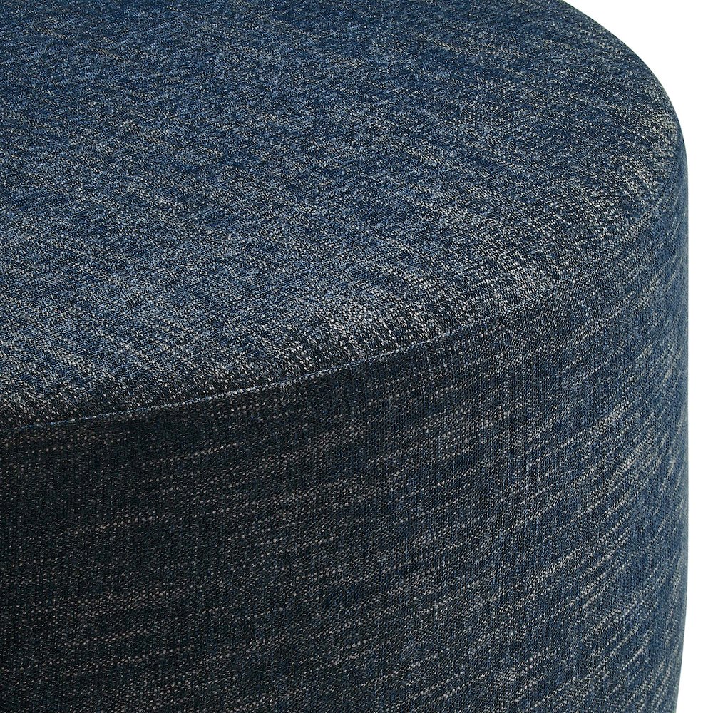 Callum Large 38" Round Woven Heathered Fabric Upholstered Ottoman. Picture 5