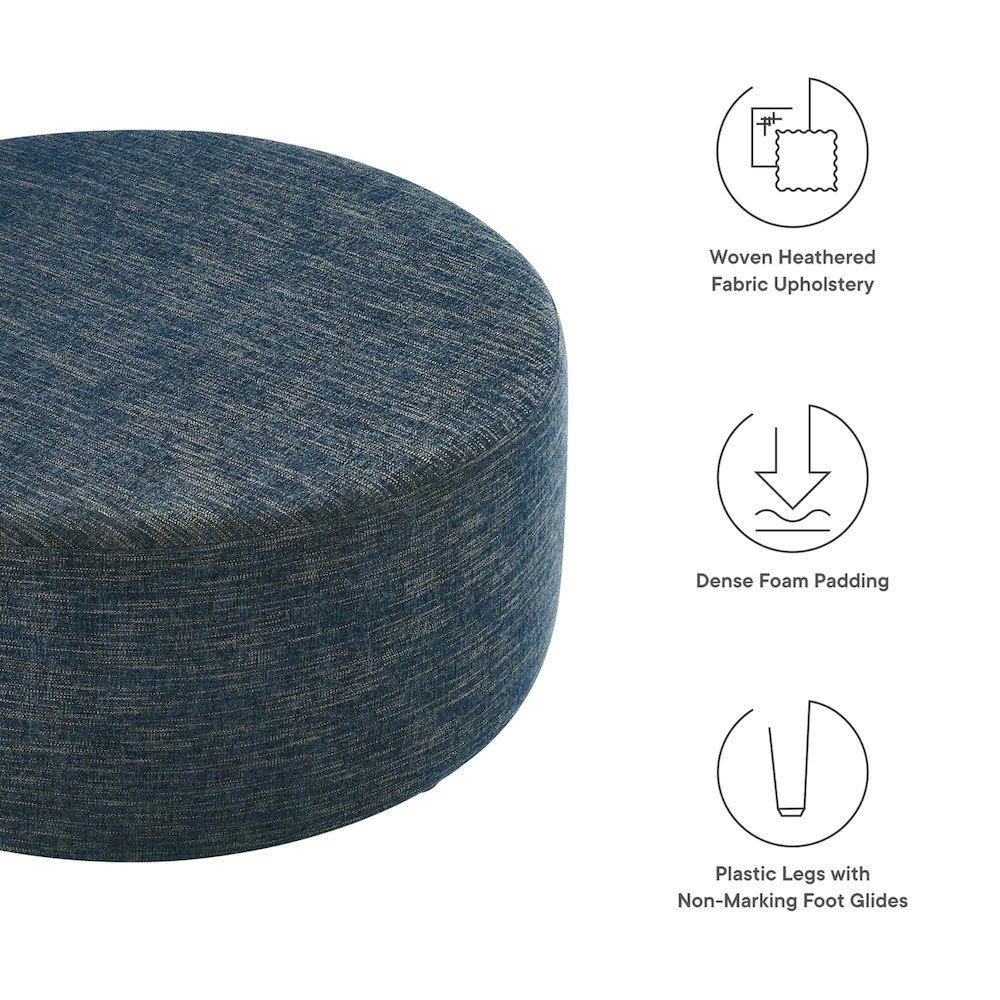 Callum Large 38" Round Woven Heathered Fabric Upholstered Ottoman. Picture 2