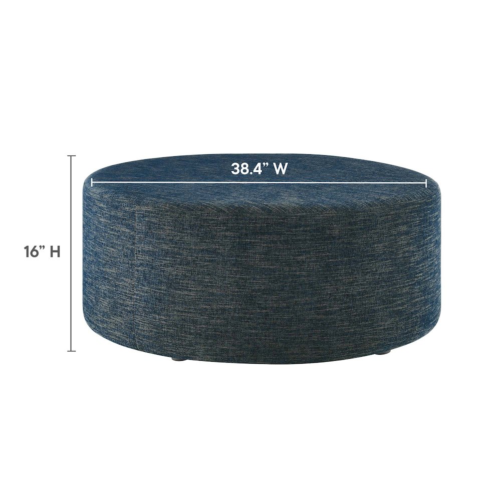 Callum Large 38" Round Woven Heathered Fabric Upholstered Ottoman. Picture 3