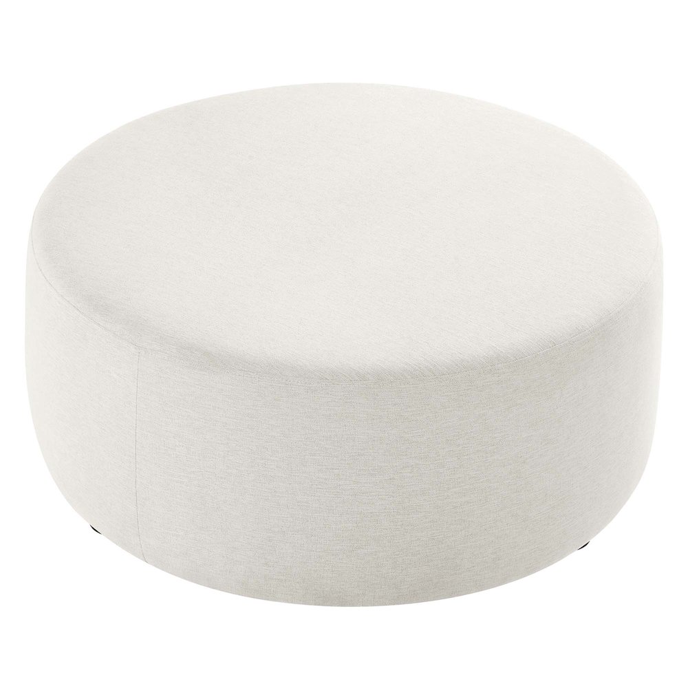 Callum Large 38" Round Woven Heathered Fabric Upholstered Ottoman. Picture 4