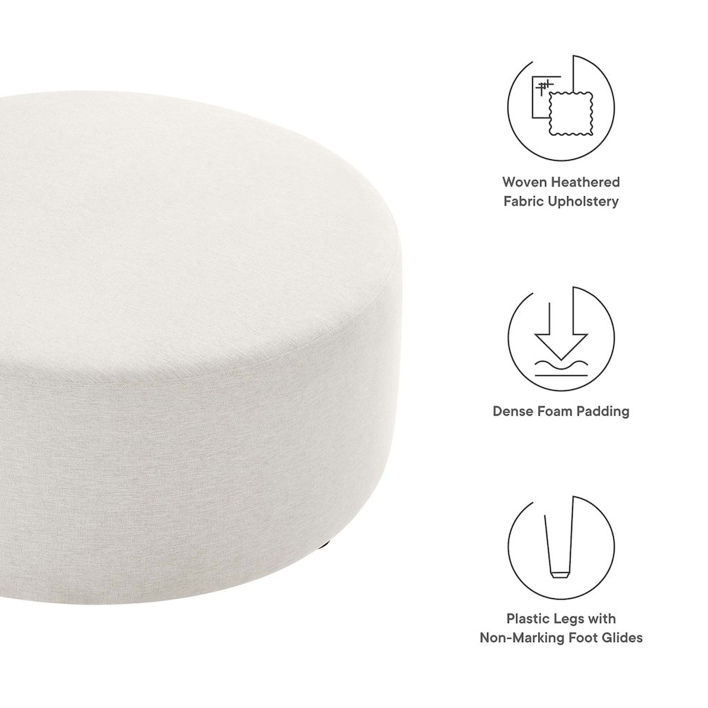 Callum Large 38" Round Woven Heathered Fabric Upholstered Ottoman. Picture 2