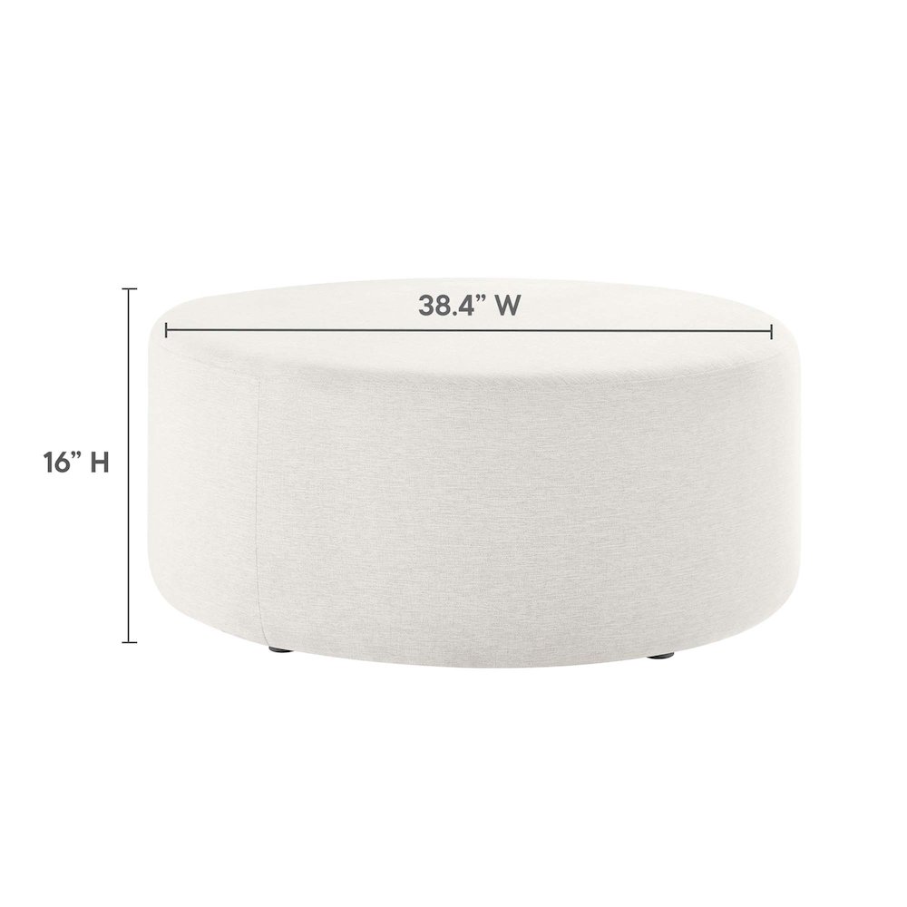 Callum Large 38" Round Woven Heathered Fabric Upholstered Ottoman. Picture 3