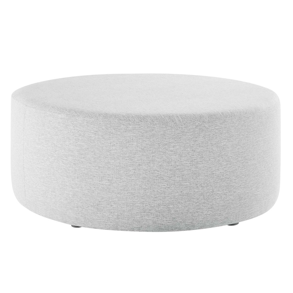 Callum Large 38" Round Woven Heathered Fabric Upholstered Ottoman. Picture 1