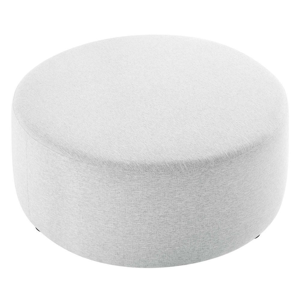 Callum Large 38" Round Woven Heathered Fabric Upholstered Ottoman. Picture 4