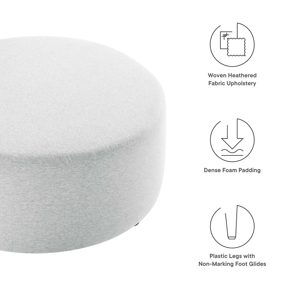 Callum Large 38" Round Woven Heathered Fabric Upholstered Ottoman. Picture 2