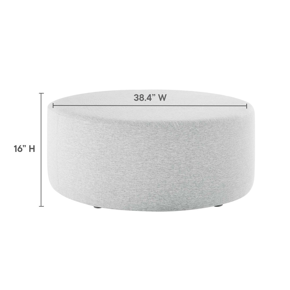 Callum Large 38" Round Woven Heathered Fabric Upholstered Ottoman. Picture 3