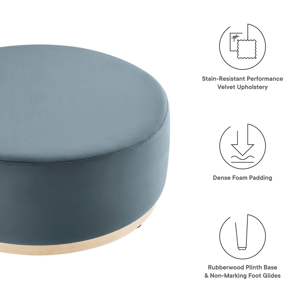 Tilden Large 38" Round Performance Velvet Upholstered Ottoman. Picture 2