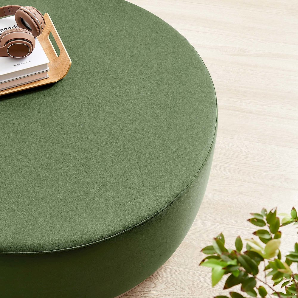 Tilden Large 38" Round Performance Velvet Upholstered Ottoman. Picture 7