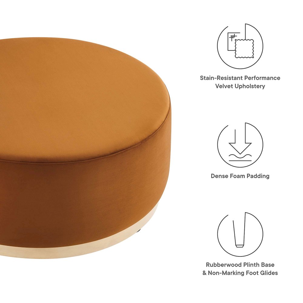 Tilden Large 38" Round Performance Velvet Upholstered Ottoman. Picture 2